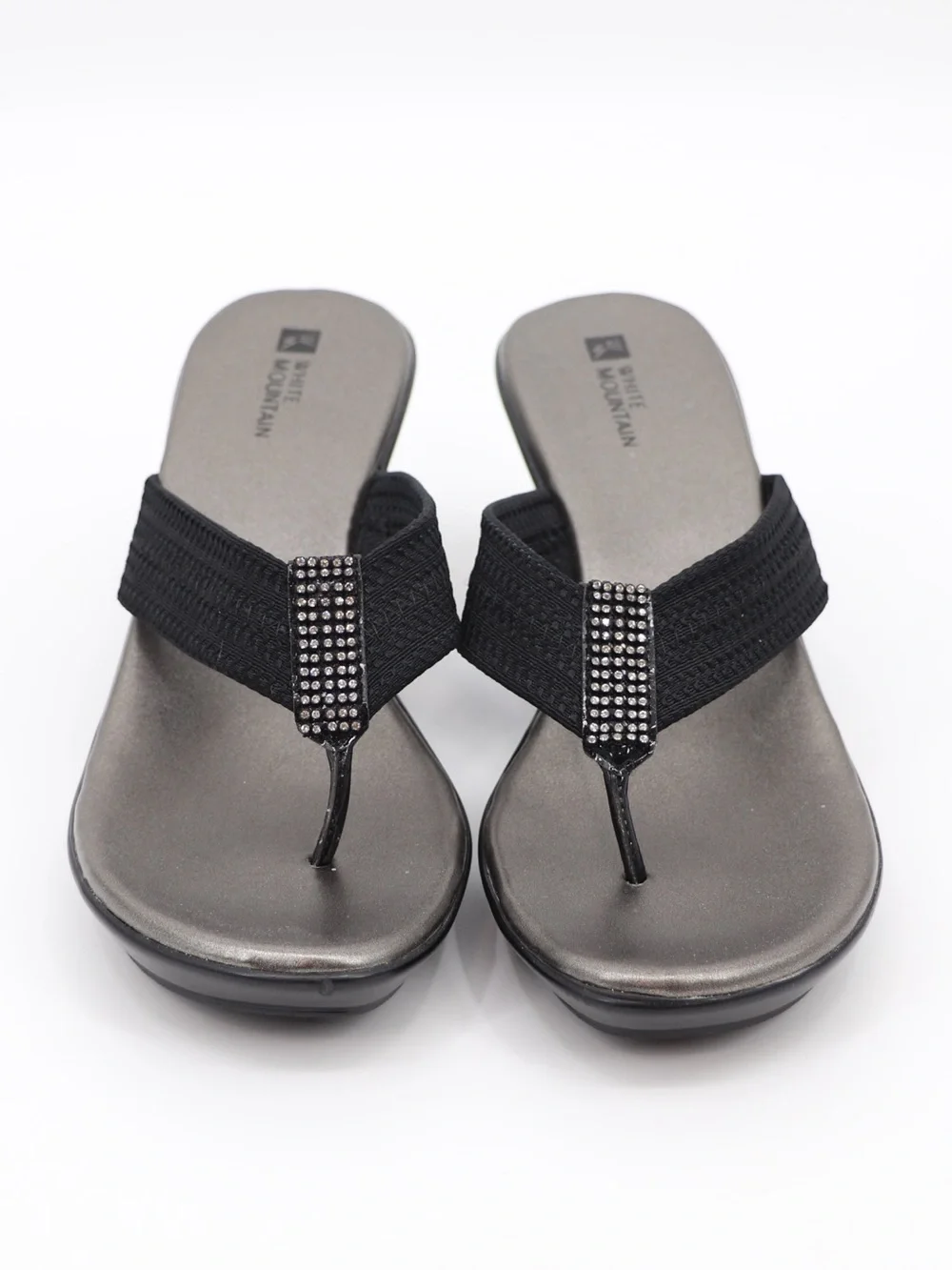 White Mountain Women’s 9 Black Rhinestone Wedge Thong Sandal